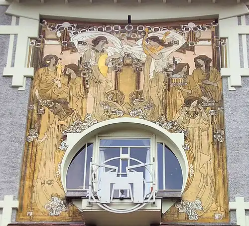 Sgraffito by Paul Cauchie on his residence and studio, Brussels (1905)