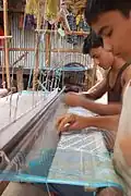 Weaving Jamdani sari in handloom, Bangladesh