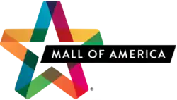 A multi-colored star with "MALL OF AMERICA" in a black, thin rectangle next to it.