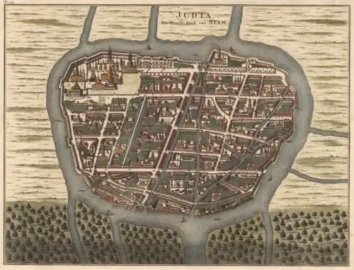 Map of Ayutthaya (Judia) during the golden age by Francois Valentijn 1726