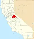 State map highlighting Tuolumne County