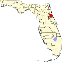 A state map highlighting Flagler County in the corner part of the state. It is medium in size.