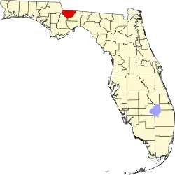 A state map highlighting Gadsden County in the northwestern part of the state. It is medium in size.