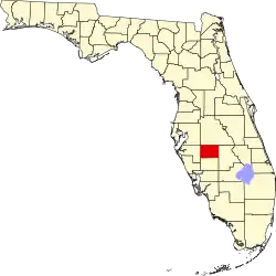 A state map highlighting Hardee County in the middle part of the state. It is medium in size and shaped like a rectangle.