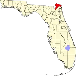A state map highlighting Nassau County in the corner part of the state. It is medium in size.