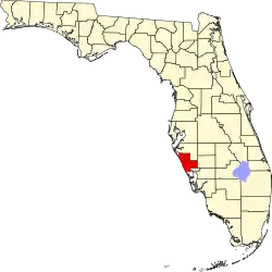 A state map highlighting Sarasota County in the southern part of the state. It is medium in size.