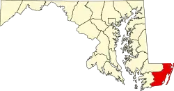 State map highlighting Worcester County
