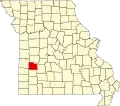 A state map highlighting Cedar County in the southwestern part of the state.
