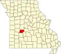 A state map highlighting Hickory County in the southwestern part of the state.