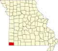 A state map highlighting McDonald County in the southwestern corner of the state.