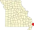 A state map highlighting Mississippi County in the southeastern part of the state.