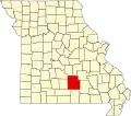 A state map highlighting Texas County in the southern part of the state.