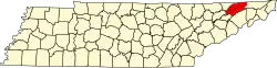 State map highlighting Hawkins County