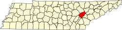 State map highlighting Roane County