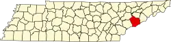 State map highlighting Sevier County