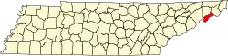 State map highlighting Unicoi County