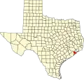 State map highlighting Galveston County