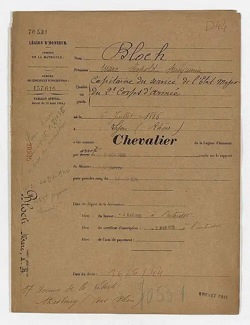 Blch's appointment to the Legion of honour