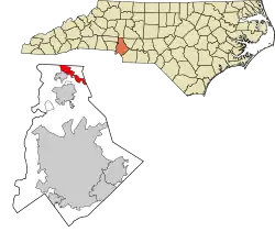 Location in Mecklenburg County, and Mecklenburg County's location in North Carolina