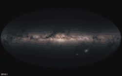 Microlensing events over the galactic map as observed by Gaia from 2014 to 2018 (Timer on bottom left corner)
