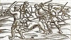 A woodcut from the Middle Ages showing a rabid dog