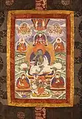 Tibetan or Nepalese painted thangka of Milarepa, 19th century, mineral pigments and gold on cotton clothes of Nepal.