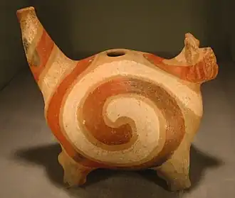 Mississippian culture painted ceramic jug depicting the underwater panther, found at Rose Mound in Cross County, Arkansas, c. 1400-1600 CE