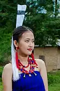 An Ao Naga girl in her traditional attire in Nagaland