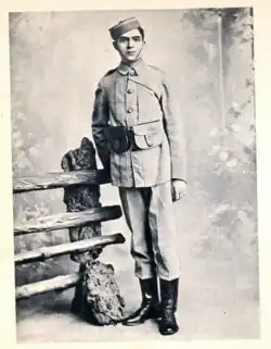 Photograph of Nehru dressed in a cadet uniform