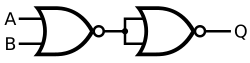 Circuit diagram: NOR(NOR(A, B), NOR(A, B))