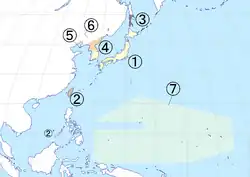 Map showing Japan under Allied occupation