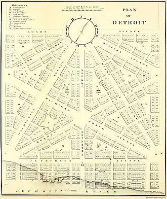 1807 map of Woodward's Detroit street plan