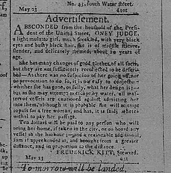 Runaway advertisement from the May 24, 1796, Pennsylvania Gazette, Philadelphia, Pennsylvania.