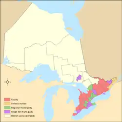 Ontario's census divisions by type from the 2011 federal census