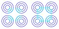 Subjective cyan filter, left: subjectively constructed cyan square filter above blue circles, right: small cyan circles inhibit filter construction[44][45]