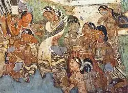 Painting of a dancing girl at Ajanta cave 1