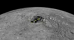 Water ice (yellow) in permanently shaded craters of Mercury's north polar region