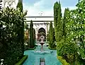 Main garden courtyard, looking west towards the main entrance