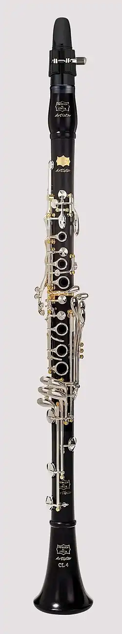 Full Boehm clarinet with 21 keys and 7 rings developed c. 1870.