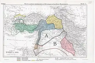 January 1919 British Foreign Office memorandum summarizing the wartime agreements between Britain, France, Italy and Russia regarding Ottoman territory.