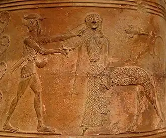 Medusa, depicted as a centaur, is beheaded by Perseus, Boeotian pithos, c. 660 BC