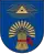 A coat of arms depicting the Eye of Providence with a blue iris encapsulated in a golden triangle surrounded in golden rays all on a blue background