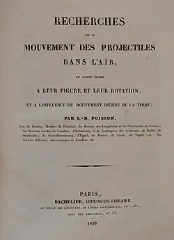 Title page to Recherches sur le Mouvement des Projectiles dans l'Air (1839)