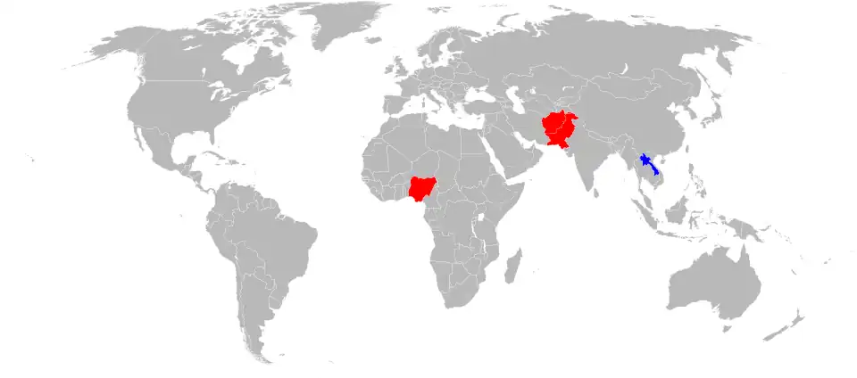 World map of polio cases in 2016