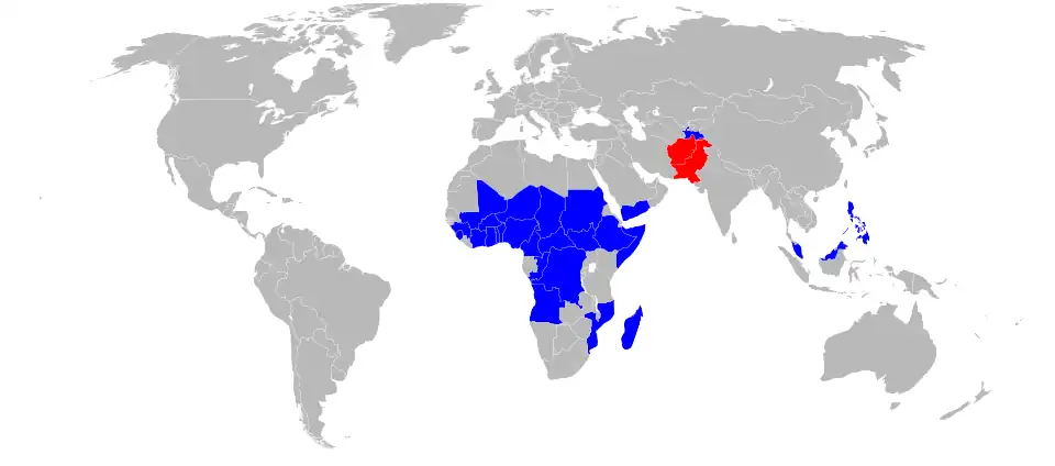 World map of polio cases in 2020