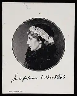 Protograph of Butler as an older woman looking down and to the left, she is wearing a lace hair covering