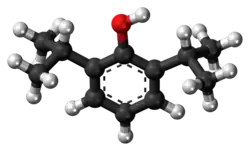 Ball-and-stick model of propofol
