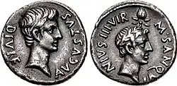 A coin of Augustus commemorating his adoptive father, Julius Caesar