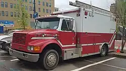 Retired ambulances used with a construction company.