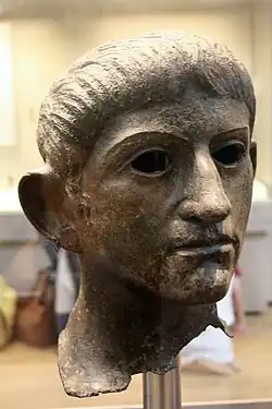 Room 49 – Bronze head of a Roman emperor, Claudius or Nero,[99] from Rendham in Suffolk, eastern England, 1st century AD